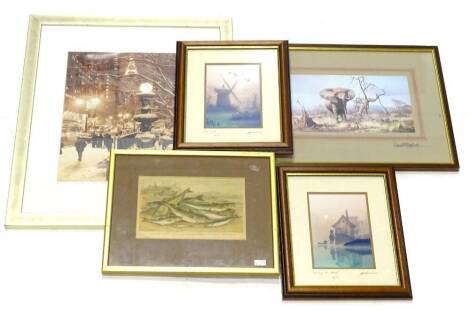 Various pictures and prints, to include works signed David Shepherd, Glenn Matthews, and Serve Lurie photograph, titled White Christmas in New York.