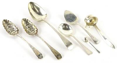 A collection of small silver cutlery, to include a pair of later embossed berry spoons, etc., 6¼oz.