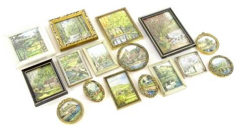 A collection of miniature paintings by Edna Stanton, various scenes to include English and Australian subjects, relating to Norfolk, Tazmania, Sydney, etc. The artist lived in the Wakefield area.