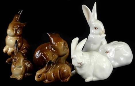 A collection of ceramic rabbits, to include Herend, Royal Copenhagen, etc.