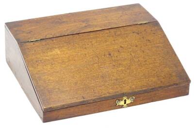 A 19thC mahogany writing slope, the hinged lid enclosing a fitted interior with pigeon holes and three drawers, 50cm W.