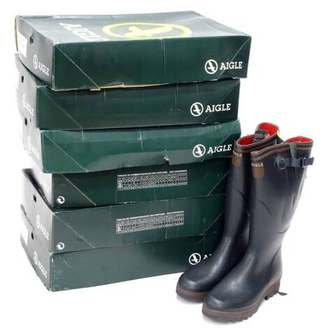 Six pairs of Aigle green gentleman's wellington boots, size 45 (10½)