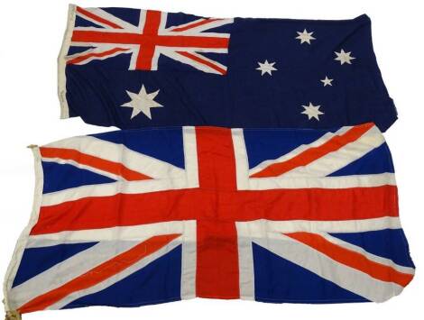 An Australian flag and a Union Jack flag. (2)