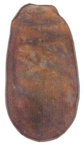 An African Zulu tribal shield, with geometric decoration, 130cm x 54cm.