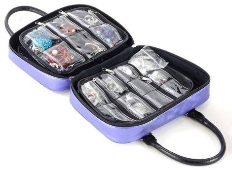 A jewellery organiser bag and contents, containing mainly modern costume jewellery, silver chains, pendants, necklaces, charm bracelets, including troll beads, etc. (1 bag)