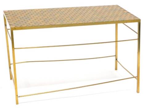 A brass coffee table, the rectangular top inset with various British pennies, 74cm W.