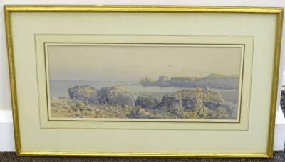 Frederick Lord Leighton (1830-1896). Coastal scene with sailing boats, watercolour, signed and dated 1891, 20.5cm x 48.5cm. - 2