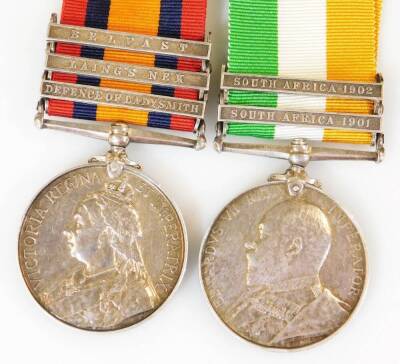 A South African Boer War medal pair, similarly marked A Rutherford, one with Belfast Laing's Nek and Defensive Ladysmith clasps, the other with South Africa 1902 and South Africa 1901 clasp . Rutherford Second Battalion Rifle Brigade was present during Th - 2