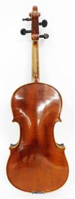 An early 20thC pine violin, with John Malloch label, with articulated ebonised knops, 61cm W, in fitted case. - 4