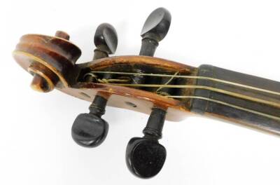 An early 20thC pine violin, with John Malloch label, with articulated ebonised knops, 61cm W, in fitted case. - 5