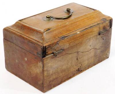 A George III mahogany tea caddy, of rectangular form, with brass handle and front escutcheon with fitted interior, 15cm H, 21cm W, 13cm D. (AF) - 2