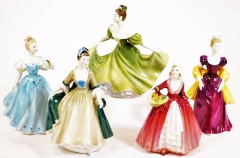 Various Royal Doulton figures, to include Loretta HN2337 printed marks beneath, 22cm H, Elegance, Enchantment, Janet, etc. (5)