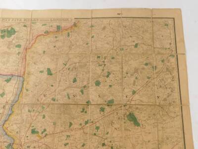 A mid 19thC James Wyld New Map of The Country Twenty Five Miles Round London, engraved and hand coloured on folded cotton. - 5