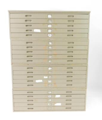 A 1950's Moss Partners plan chest, of twenty drawers, grey painted, upper carcass stamped Moss Partners Jun 1955, 159cm H, 122cm W, 89.5cm D.