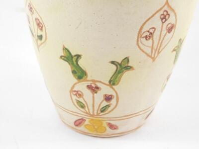 A late 19thC Della Robbia Arts & Crafts pottery jar and cover, of shouldered tapering form, painted with floral and foliate motifs, incised marks, 17cm H. - 2