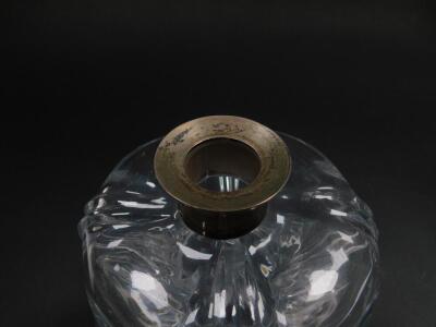 A late 19thC cut glass decanter and stopper, of compressed hour glass form, with silver collar, Thomas Whitehouse, London 1896, 18cm H, together with a cut glass globe and shaft decanter, 33.5cm H. (2) - 5