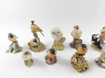 Royal Worcester porcelain figures of birds, including a thrush, pied woodpeckers, coal tits, and a wren, together with Karl Ens, Beswick and other porcelain and pottery figures of birds. (11) - 3