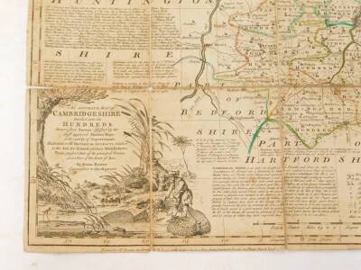 Emanuel Bowen. An accurate map of Cambridgeshire, divided into it's hundreds, hand coloured engraving, dedicated to The Right Honble Henry Clinton, Earl of Lincoln, printed for Jon Bowles, London c1764-77. - 3