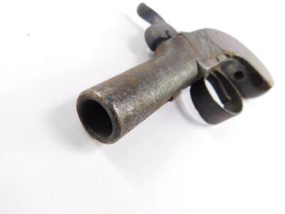 A 19thC boxlock percussion pocket pistol, with a steel barrel and frame, engraved Bury and London, oak handle, bears proof marks to underside of barrel, 14.5cm W. - 3