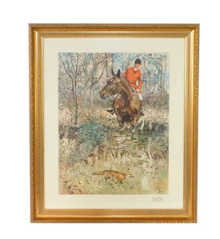 After Michael Lyne (British, 1912-1989). The Foxhunt, signed in pencil to margin, 65cm H, 50.5cm W.