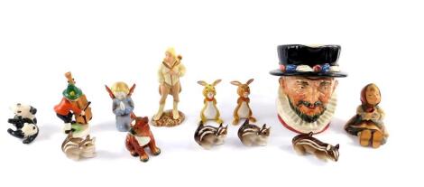 A Royal Doulton figure modelled as Legolas, HN217, large character jug modelled as Beefeaters, two Beswick Walt Disney rabbits from Winnie the Pooh, and sundry further figures. (13)
