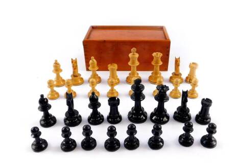 A Staunton type chess set, boxed, Queen 61mm H, King 68mm H.