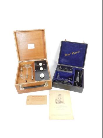 A mid 20thC Arthur J Pye high frequency hair and scalp treatment machine, cased, together with a Recat Popular high frequency set, cased. (2)