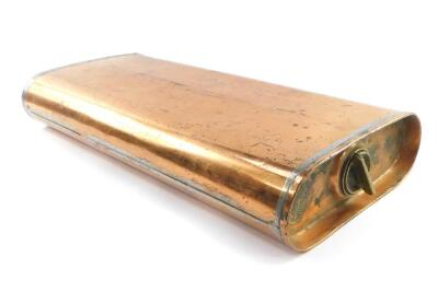 A Victorian copper carriage foot warmer, of oblong rounded form, with brass screw-in stopper, 7.5cm H, 46cm W, 22cm D.