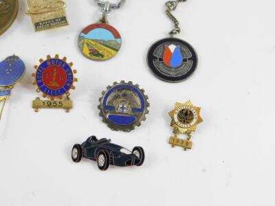 1950's motor racing badges awarded to Ken Richardson, competition manager Standard Triumph 1954-1961, including two 1954 Rally Des Alpes badges, 1955 Royal Automobile Club Rally Of Great Britain badge, 1955 24 Heures Du Mans badge, engraved Auberge Des II - 2