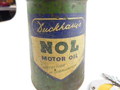 A Duckham's NOL Motor Oil green painted quart oil can, together with an AA 1945-67 car badge, (2) - 2