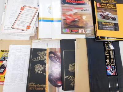 Motorcycle and other two wheel related race meeting press packs, 1970's and 1980's, to include Le Mans 24 Heures Moto 1978, Brands Hatch, Donington Park, Transatlantic Trophy 1979, etc. (qty)