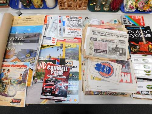 Motorcycle Racing Programmes, c1980's to include Super Prix 1989 Brands Hatch, bearing signatures, posters, etc, Motorcycle related newspapers and magazines, to include Motorcycle News, etc, Jaguar Enthusiast Magazine, etc. (2 boxes)