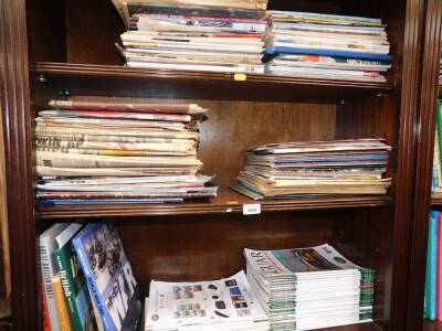 Motorcycle News, Motorcycle Race Meet programmes, Jaguar Enthusiast magazines, books, etc. (3 shelves)