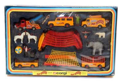 A Corgi Les Cirques Jean Richard circus set, No 48, with floor and ring, perfomers, animals, vehicles, etc., boxed. (AF)