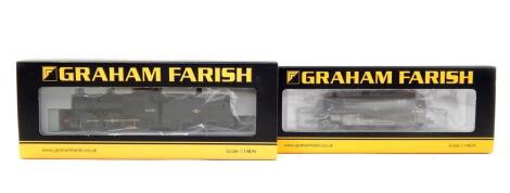 Two Graham Farrish N gauge locomotives, comprising Class 4F 44330 Fowler 0-6-6, and tender, late crest BR black livery, 372-054, and a Standard Class 3 MT tank 82026, 2-6-2, BR black livery with early emblem, 372-328.