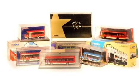 Corgi die cast buses, to include Corgi Classics, Leyland Atlantean open top bus set, 33501., Burllngham Seagull, 179340., Goldstar Special Guy Arab Utility bus, CC25501., Corgi Original Omnibus Company, etc. (qty)