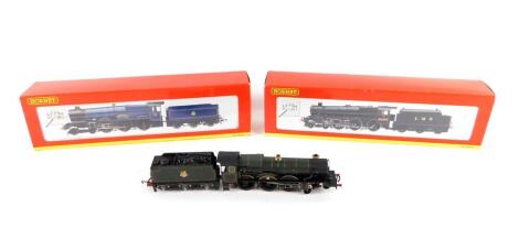 Two Hornby OO Gauge locomotives, boxed, comprising King Class locomotives King George VI, British Rail blue livery, 4-6-0, 8028, R2309, together with a Class 5P5F locomotive, LMS black livery, 4-6-0, 5055, R2257, and an Airfix OO Gauge locomotive Great We