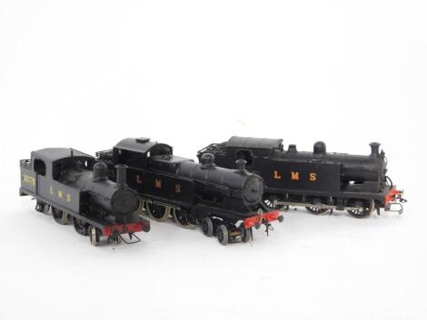 Three kit built OO gauge LMS locomotives, comprising 2-4-2, 10776., 4-6-2, 6953, and 0-6-4, 15303.