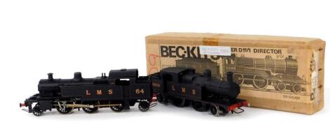 Two kit built OO gauge LMS locomotives, black livery, comprising 2-4-2, 10909, and 2-6-2, 64.