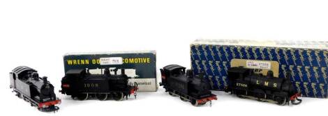 Four kit built OO gauge LMS locomotives, black livery, comprising 0-6-2, 16921., 0-6-0, 27358., 0-6-0, 16261., and 0-6-0, 1908, with associated boxes.