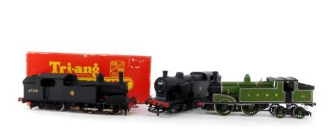 A kit built OO gauge Q1/2 Class locomotive, British Rail black livery, 0-8-0, 69930., kit built OO gauge G5 Class locomotive, British Rail black livery, 0-4-4T, 67318, and a OO gauge LSWR green livery, 4-4-0, 247, with associated boxes. (3)