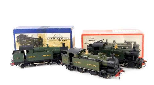 A kit built OO gauge 4575 Class locomotive, Great Western livery, 2-6-2T, 5517., Great Western locomotive, green livery, 2-4-2, 3614, and a further locomotive, 0-6-2, 36, with associated boxes. (3)