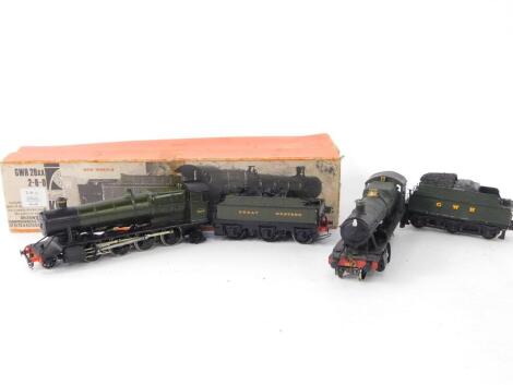 Two kit built 00 gauge locomotives, Great Western green livery, comprising 3800 series locomotive, 2-8-0 3836 and 2800 series, 2-8-0 2800, with associated boxes.