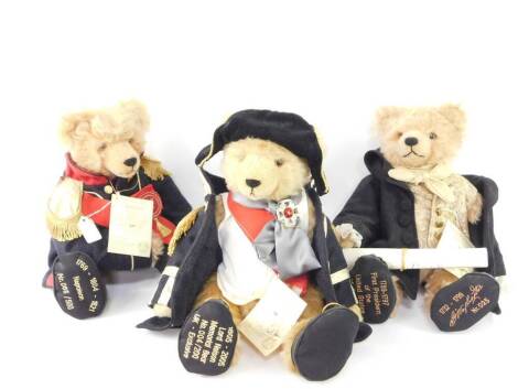 Three Hermann Mohair Teddy Bears, comprising Lord Nelson UK Edition, 4/200., George Washington, limited edition 25/1000., and Napoleon, limited edition 65/500, all with certificate and tags.