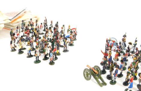 Del Prado Napoleonic Military figures, approx 93, contained in a glass fronted wall display cabinet.