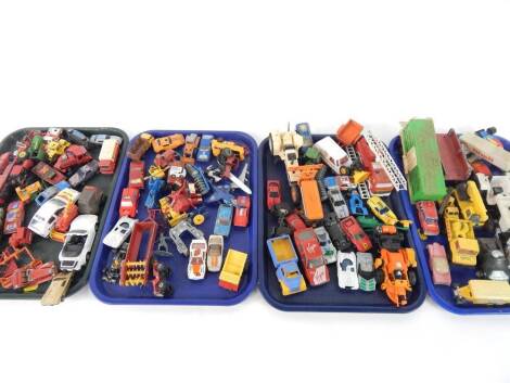 Corgi and Lledo play worn die cast vehicles, including tractors, trucks, cars, etc. (4 trays)