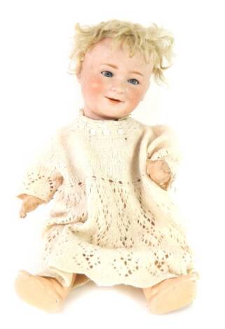 A Burggurb Princess Elizabeth bisque head doll, number 3½, the head modelled with blue eyes and open mouth, jointed limbs, 43cm H.