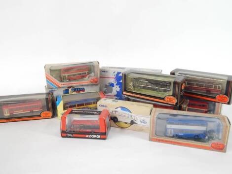 Corgi and other die cast buses, to include Corgi Routemasters in Exile, The Midlands Boxed Set., Corgi Magical Mystery Tour Bedford Val Panorama, 42403., Corgi Daimler 1/2 Blue Bus, 97823., etc. (all boxed)