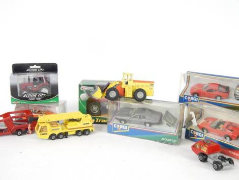 Die cast vehicles, to include Corgi Ferrari 308/GTS, 94045., Corgi Porsche 944 94150., Teamsters Country Life Tractor, 1:32 scale., Dinky Yale tractor shovel, etc. (qty)