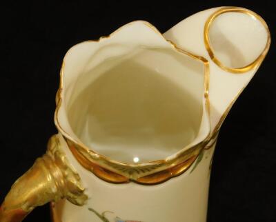 A Royal Worcester blush ivory tall jug, decorated with stylized flowers and grapes, shape code 1229, puce marked, 1892, 15cm H. - 3